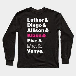 Umbrella Academy Character Names - Pink Klaus Hargreeves, Ben Hargreeves Outline Long Sleeve T-Shirt